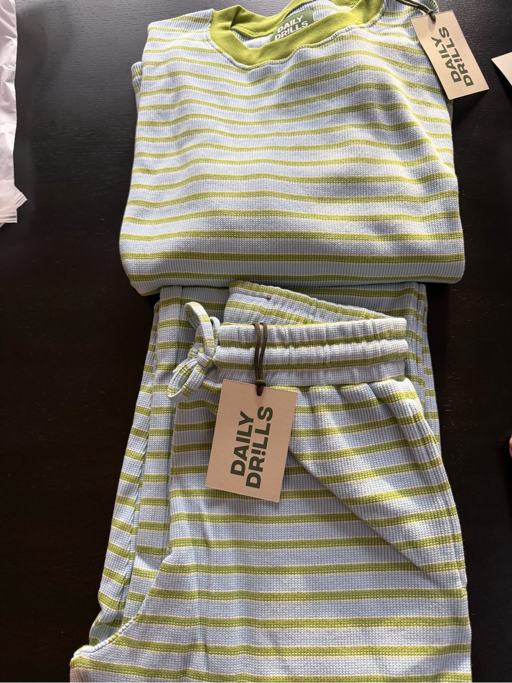 Daily Drills Set-Striped Sweatpants & top in Light Blue and Lime